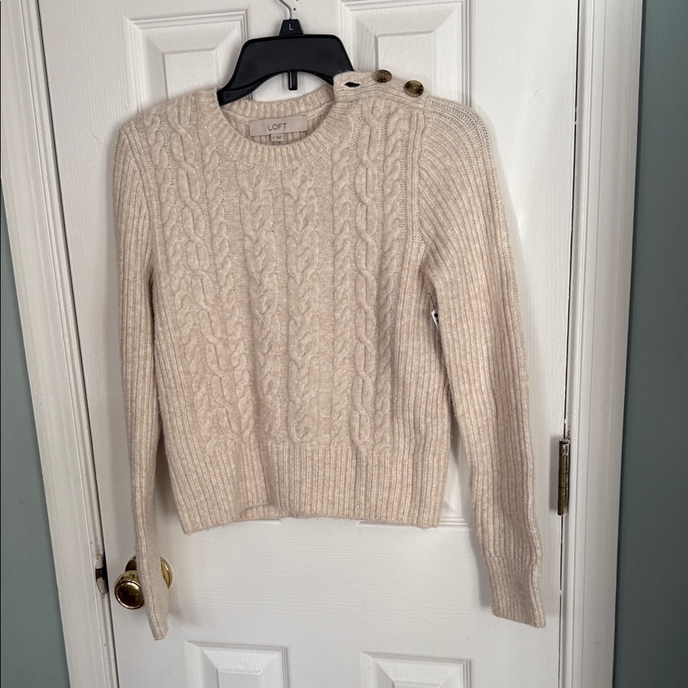 LOFT Women's Beige Cable Knit Sweater